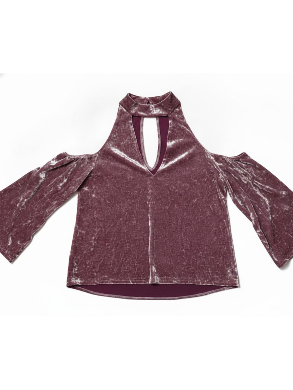 American Eagle Outfitters Velvet Cold Shoulder Top in Mauve, Size XS